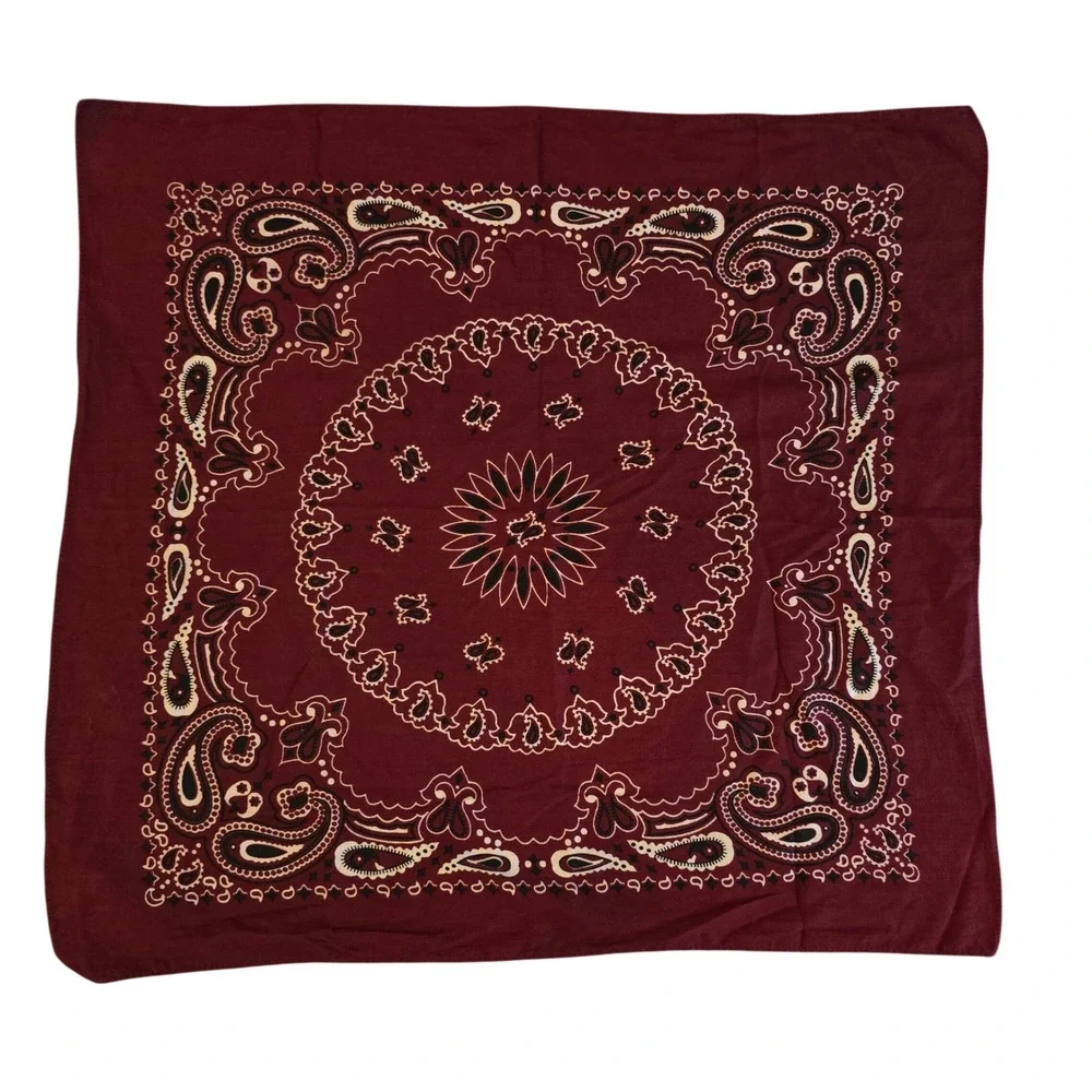Vintage Style Burgundy Paisley Bandana Square Cotton Headwrap Neckerchief 20x20